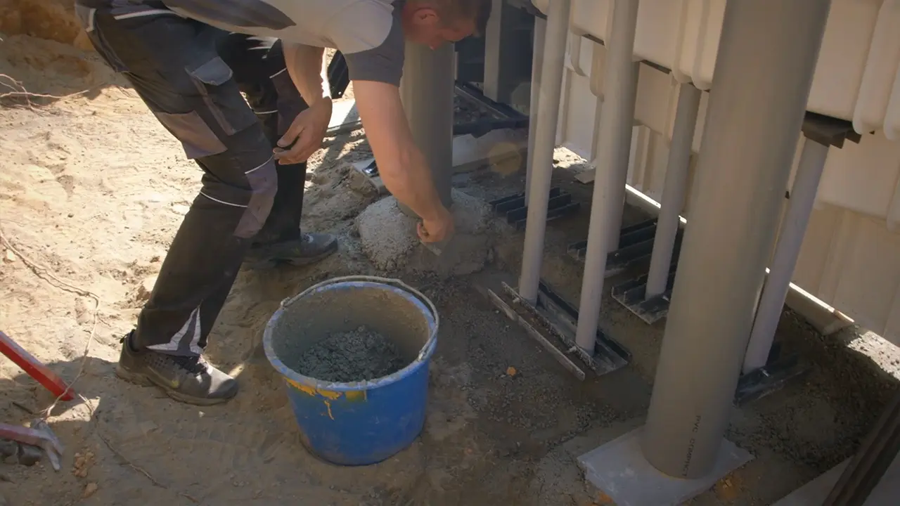 Betonieren der Treppe des Pools