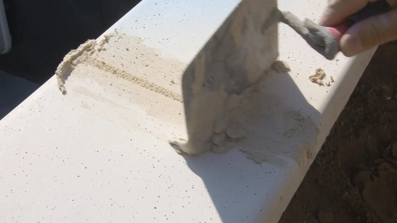 Mörtel Pool Randstein Fuge mit Spachtel abziehen