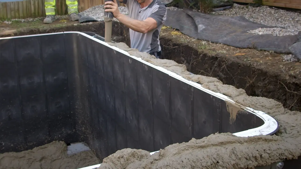 Oberen Ringanker des Pools betonieren