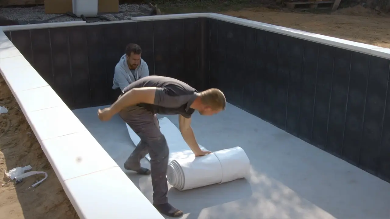 Poolfolie mittig positionieren und ausrollen